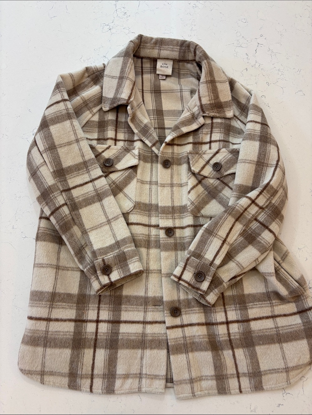 Knox Rose Cream and Brown Plaid Shacket